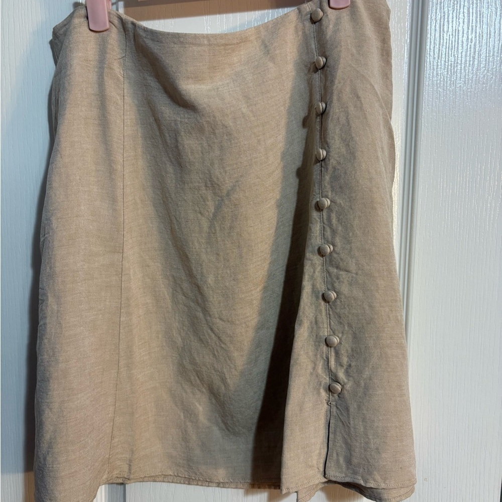 LOFT Tan Cream Linen Wrap Skirt